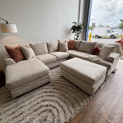 Conrad U Sectional w/Storage Ottoman in Beige Sand Fabric