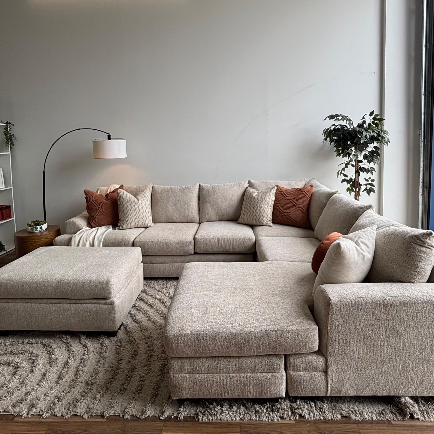 Conrad U Sectional w/Storage Ottoman in Beige Sand Fabric