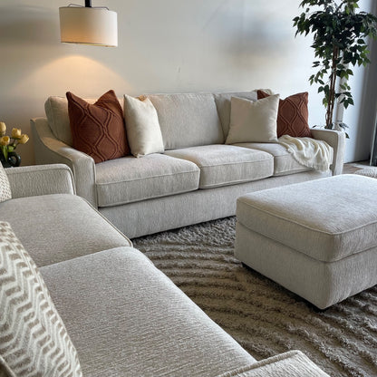 Lindsay Sofa Set W/Matching Ottoman in Dove Cream Colored Fabric