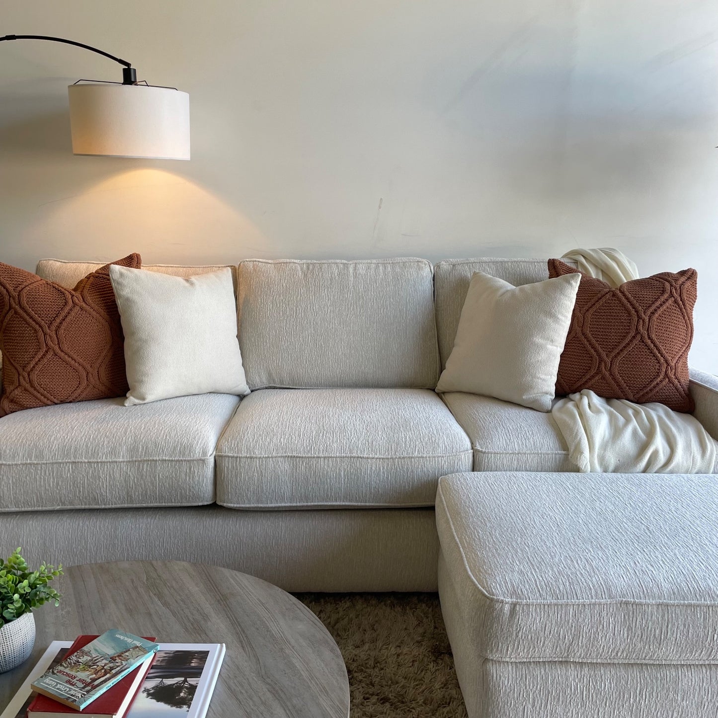 Lindsay Sofa W/Matching Ottoman in Dove Cream Colored Fabric