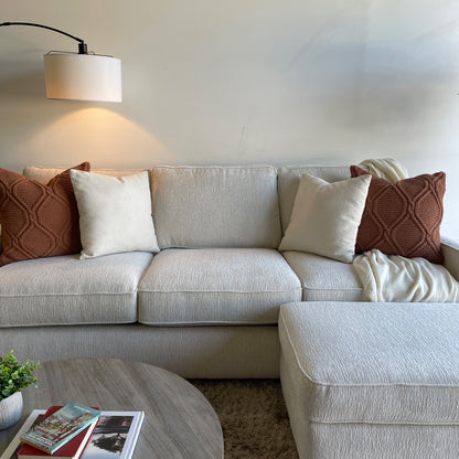 Lindsay Sofa W/Matching Ottoman in Dove Cream Colored Fabric