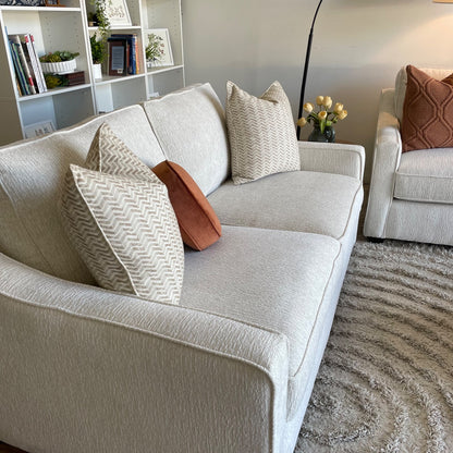 Lindsay Sofa Set W/Matching Ottoman in Dove Cream Colored Fabric