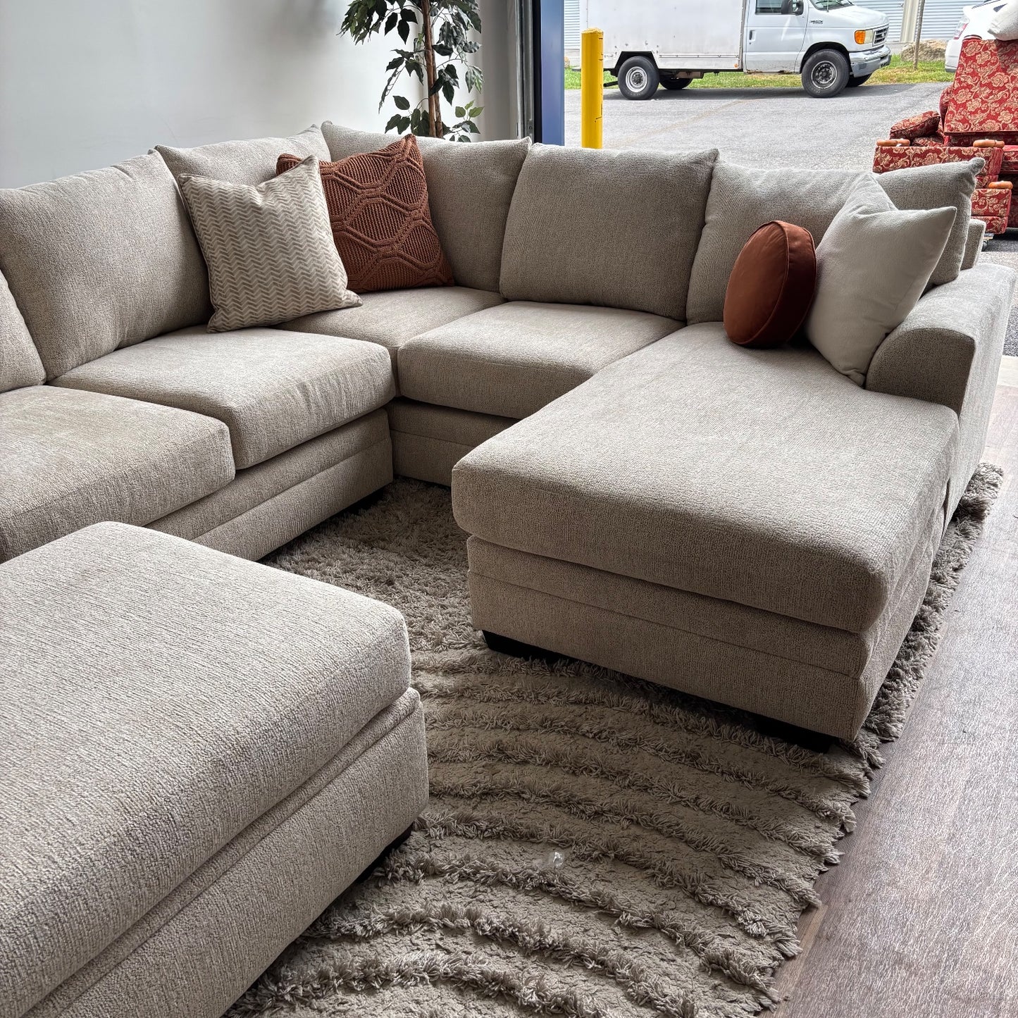 Conrad U Sectional w/Storage Ottoman in Beige Sand Fabric