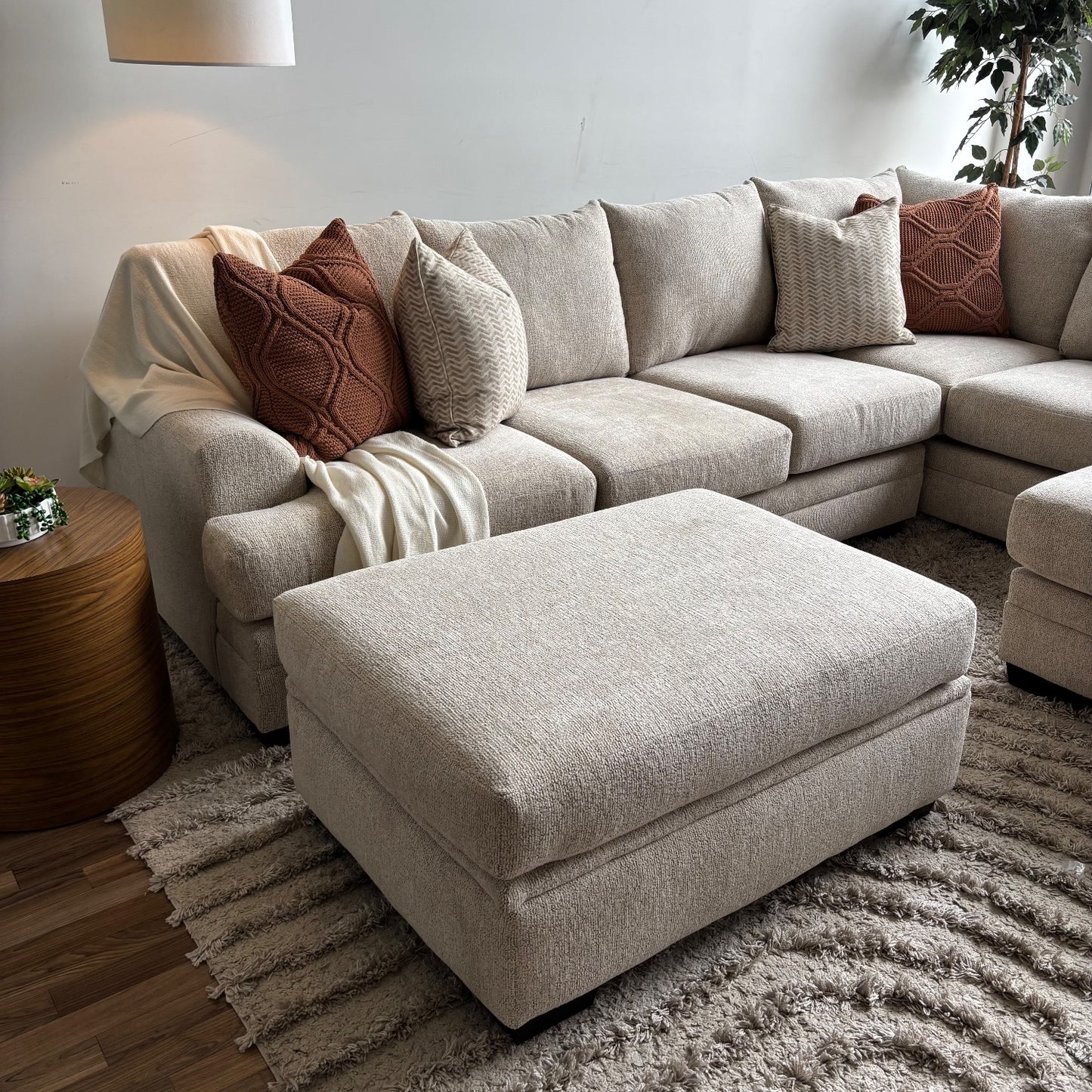 Conrad U Sectional w/Storage Ottoman in Beige Sand Fabric