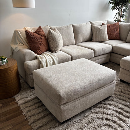 Conrad U Sectional w/Storage Ottoman in Beige Sand Fabric