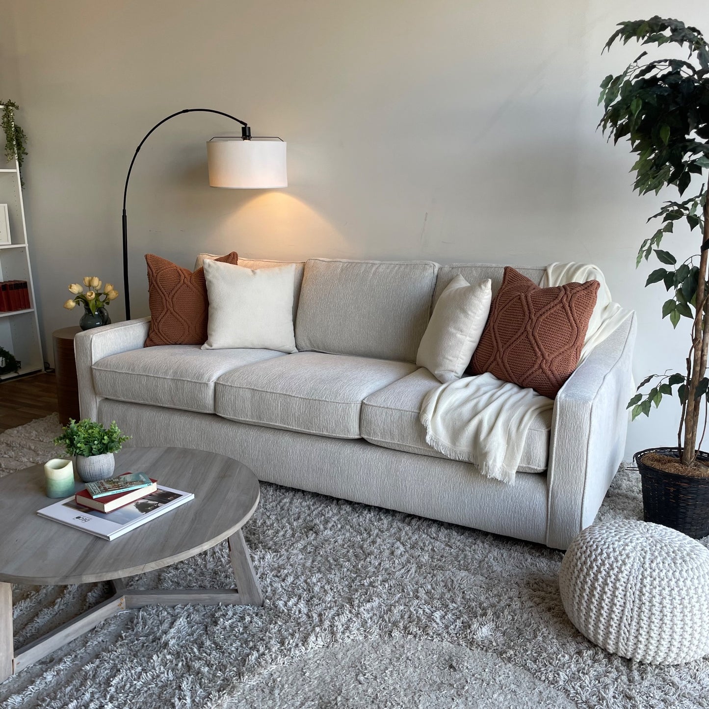 Lindsay Sofa in Dove Cream Colored Fabric