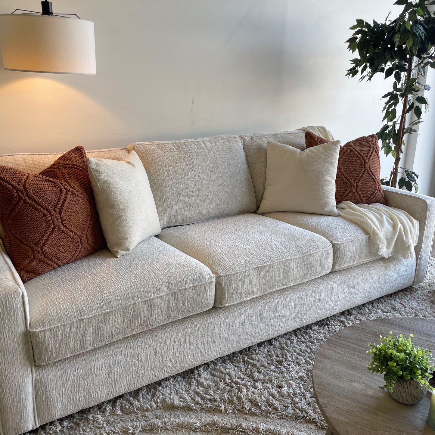 Lindsay Sofa in Dove Cream Colored Fabric