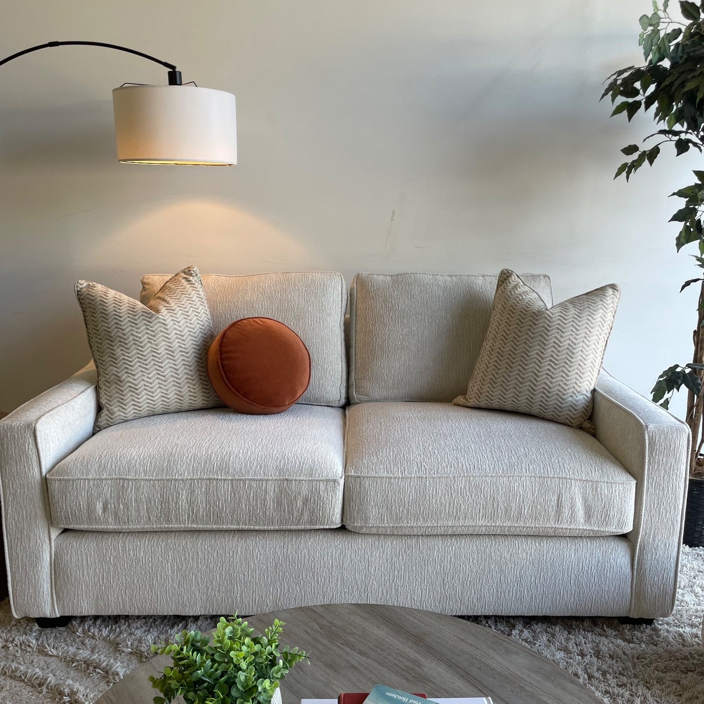Lindsay Loveseat in Dove Cream Colored Fabric