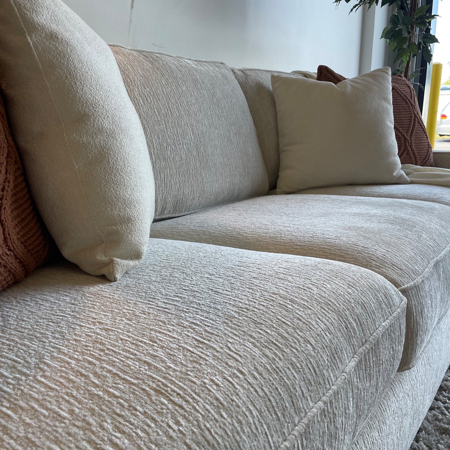 Lindsay Sofa in Dove Cream Colored Fabric