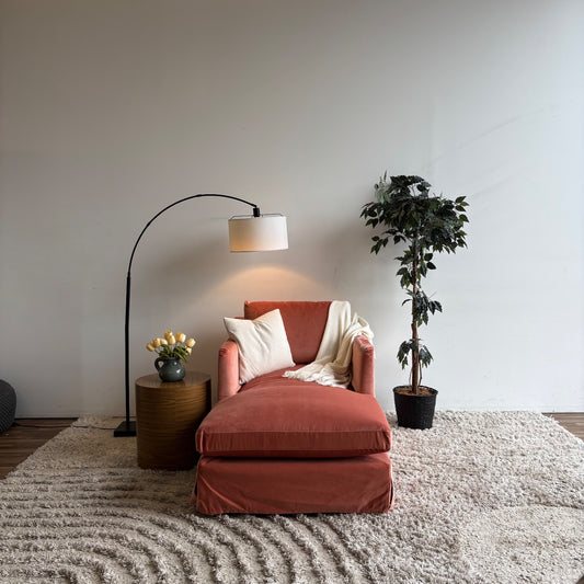 Interior Define Sloan Slip Cover Chaise Lounge Chair in Performance Velvet Coral