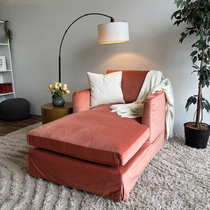 Interior Define Sloan Slip Cover Chaise Lounge Chair in Performance Velvet Coral