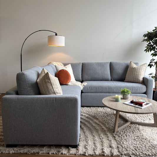 Interior Define Charly 3pc Corner Sectional in Misty Blue Performance Anti-Microbial Chenille