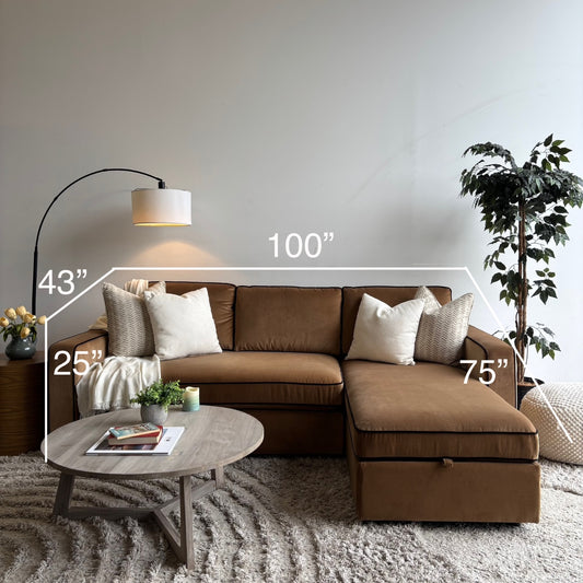 Interior Define James 2pc L Sectional in Camel Brown Performance Velvet