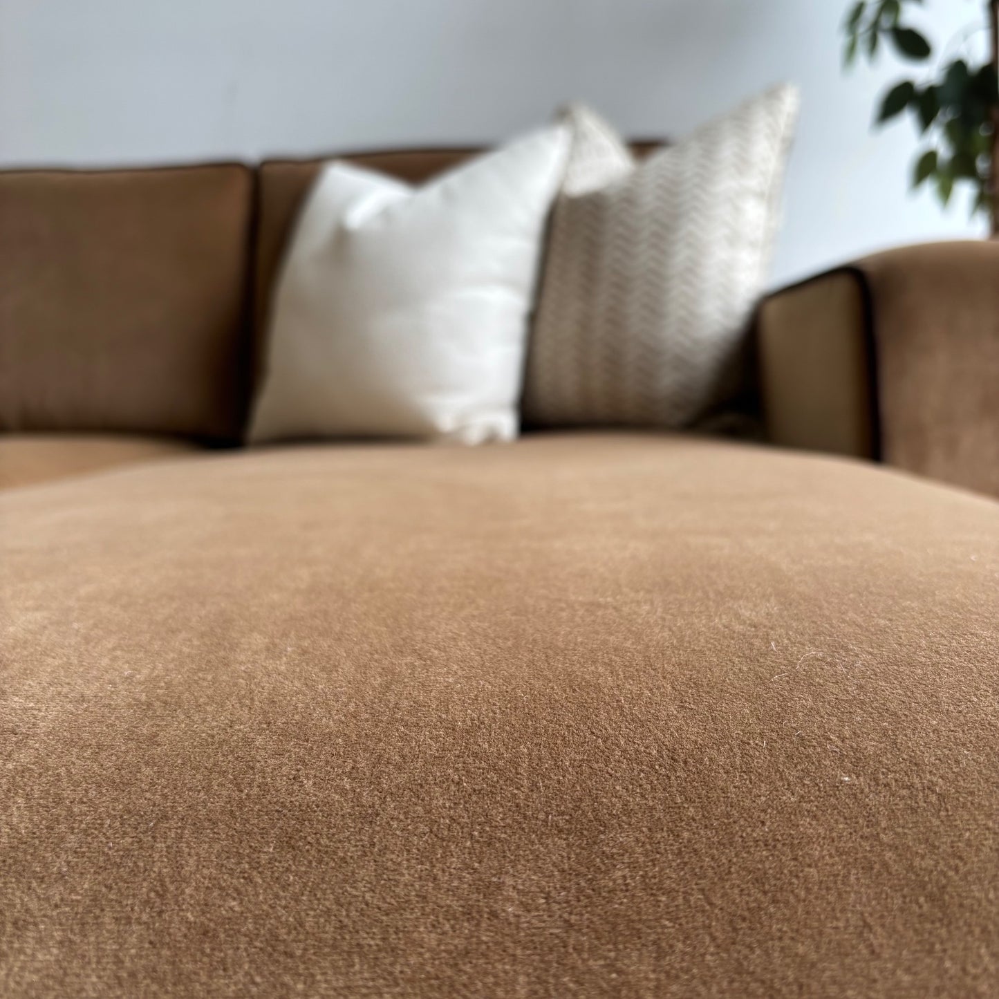 Interior Define James 2pc L Sectional in Camel Brown Performance Velvet