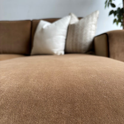 Interior Define James 2pc L Sectional in Camel Brown Performance Velvet