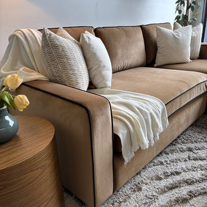 Interior Define James 2pc L Sectional in Camel Brown Performance Velvet