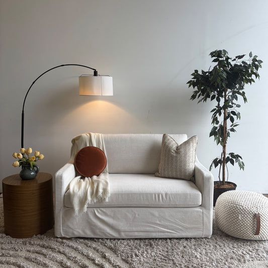 Interior Define Ella Slipcover Loveseat in Limestone Performance Anti-Microbial Chenille