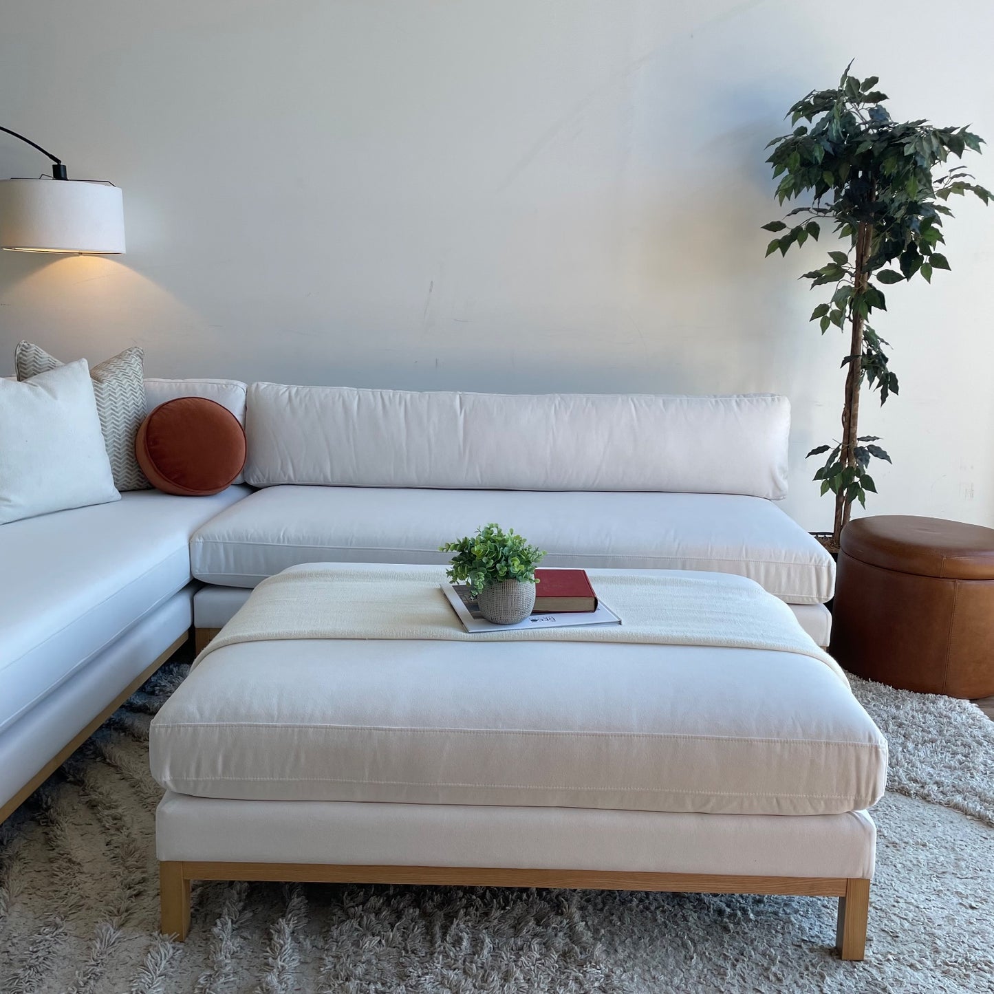 Interior Define Jasper 2-piece Sectional in White w/ Ottoman