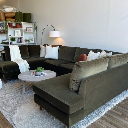 Interior Define Sloan 3-piece U-Sectional in Green Performance Velvet