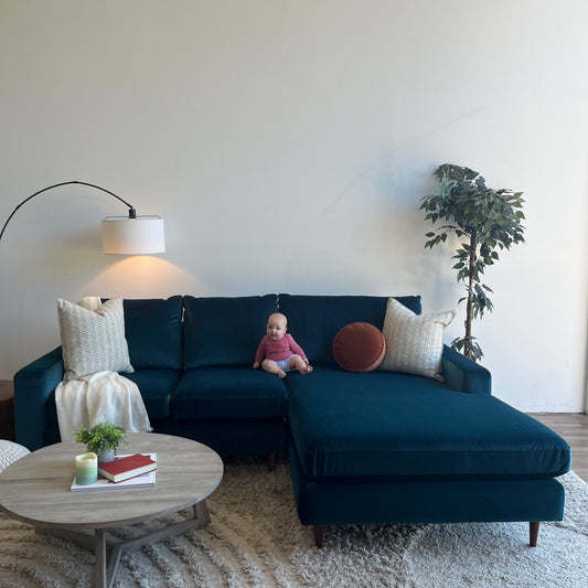 Interior Define Sloan 2-piece Sectional in Teal Blue Performance Velvet