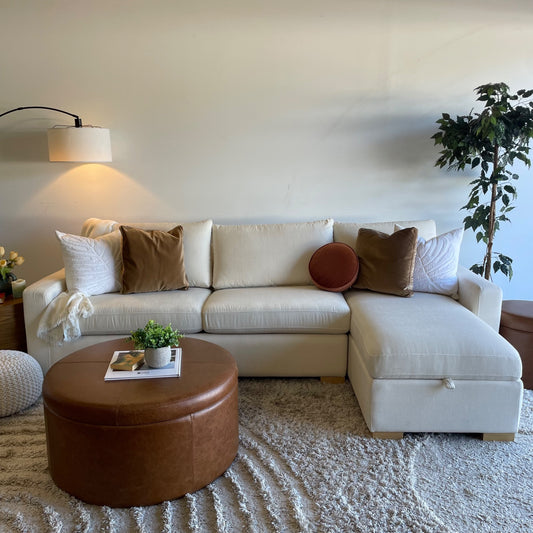 Interior Define Sloan 2-piece Sleeper Sectional w/ Storage Chaise in Cream Performance Vintage Velvet