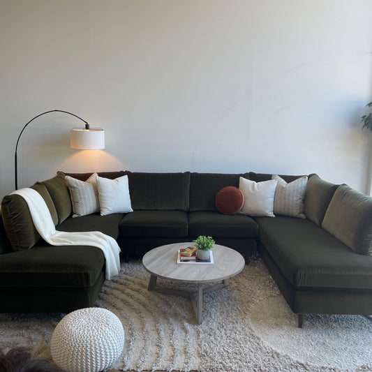 Interior Define Sloan 3-piece U-Sectional in Green Performance Velvet