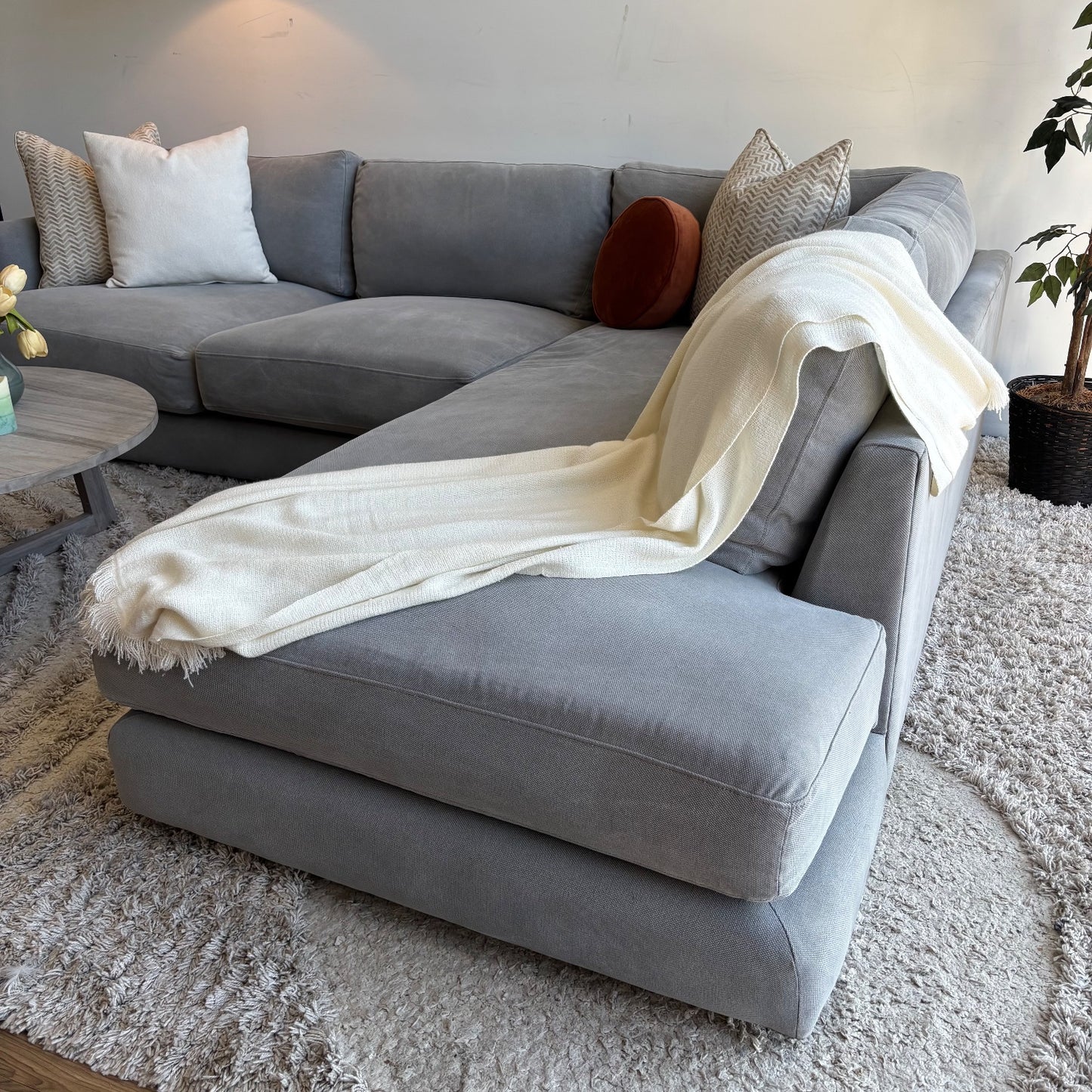 West Elm Haven 2pc Right Facing Bumper Chaise Sectional in Blue Gray
