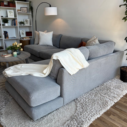 West Elm Haven 2pc Right Facing Bumper Chaise Sectional in Blue Gray