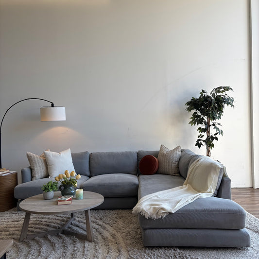 West Elm Haven 2pc Right Facing Bumper Chaise Sectional in Blue Gray