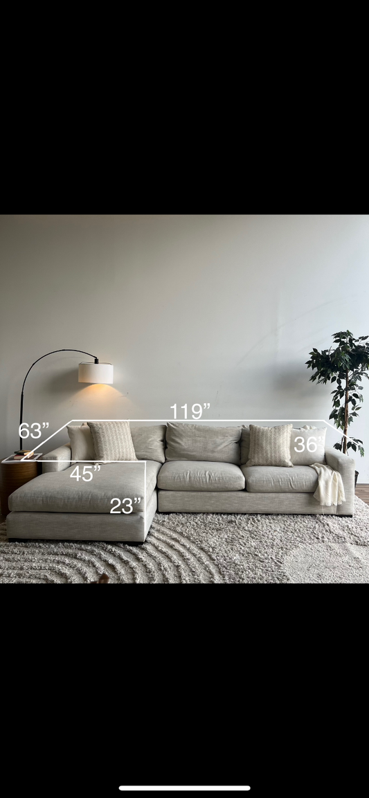 Room & Board Metro Left Facing Chaise Sectional in Light Gray