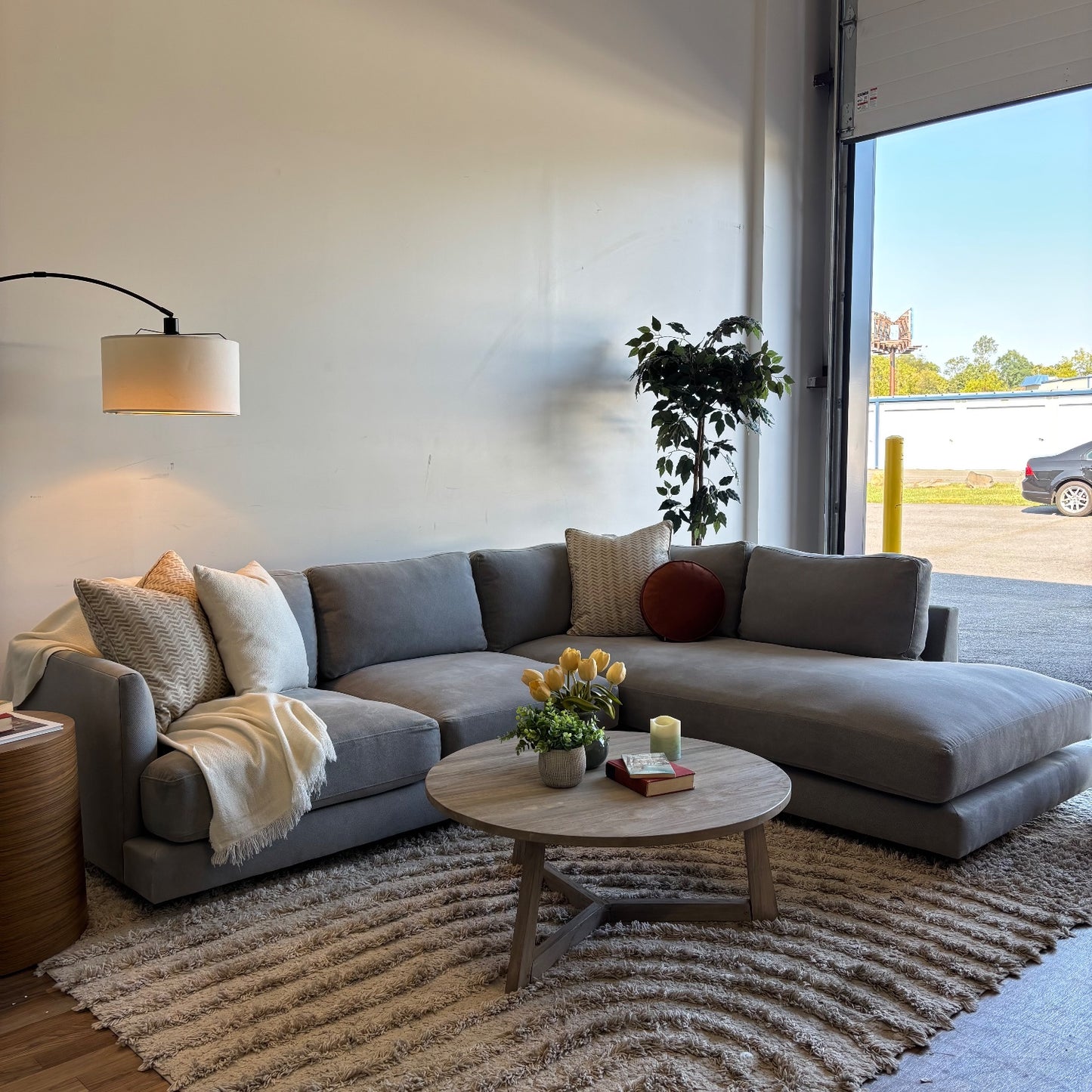 West Elm Haven 2pc Sectional Couch in Blue Gray