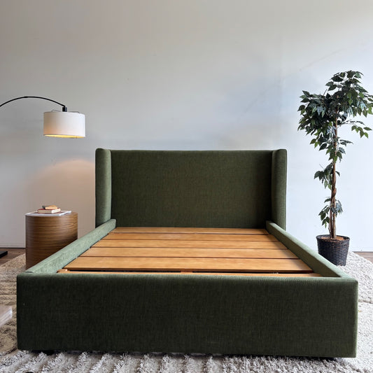 Interior Define Graham Queen Bed in Green Velvet Performance Fabric