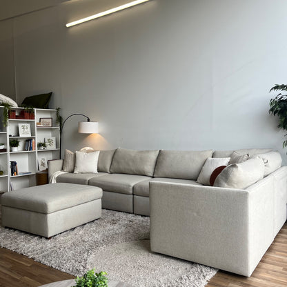 Bassett Beckham 6 Piece Modular Sectional in Cream Basketweave