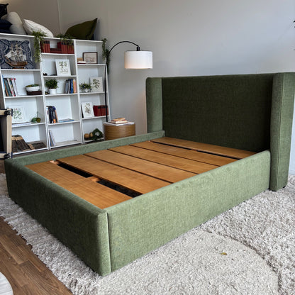 Interior Define Graham Queen Bed in Green Velvet Performance Fabric