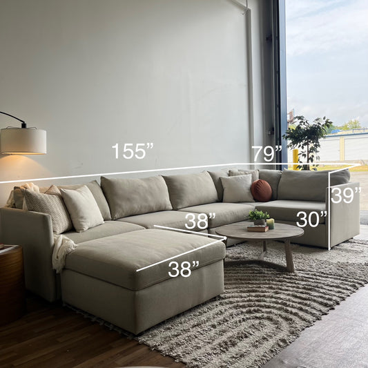 Bassett Beckham 6 Piece Modular Sectional in Cream Basketweave