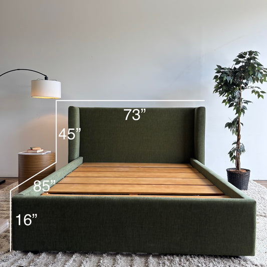Interior Define Graham Queen Bed in Green Velvet Performance Fabric