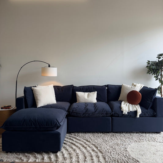 Albany Park Kova Modular 4 Pc Pillowtop Sectional in Navy Blue Performance Velvet w/ Ottoman