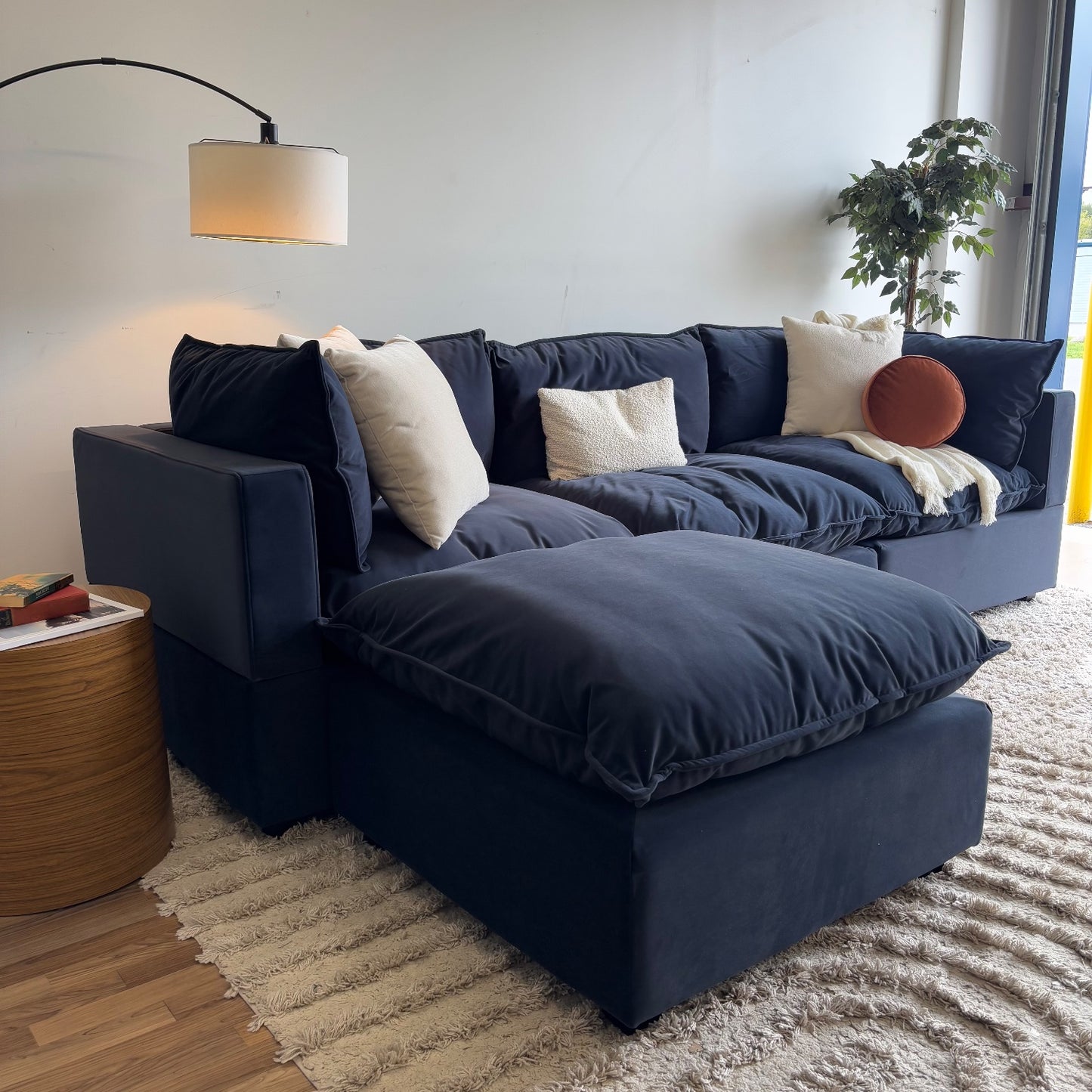 Albany Park Kova Modular 4 Pc Pillowtop Sectional in Navy Blue Performance Velvet w/ Ottoman