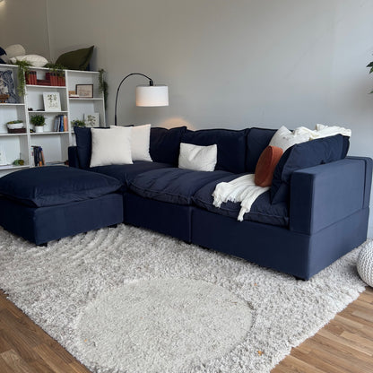 Albany Park Kova Modular 4 Pc Pillowtop Sectional in Navy Blue Performance Velvet w/ Ottoman