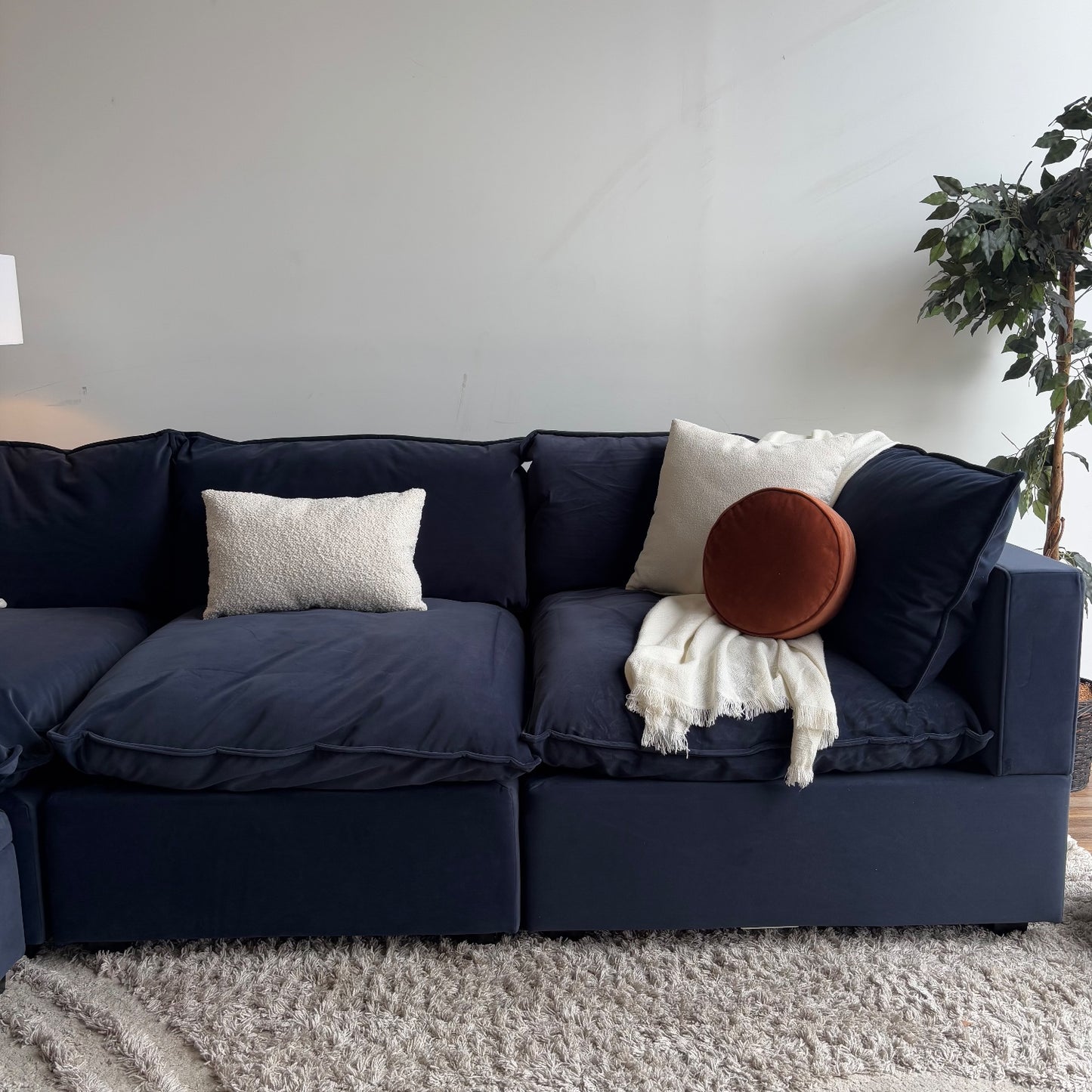 Albany Park Kova Modular 4 Pc in Navy Blue Performance Velvet w/ Storage Ottoman