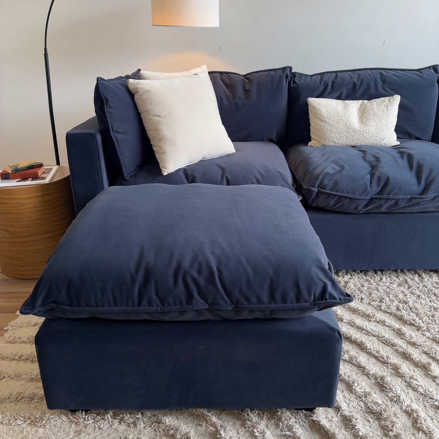 Albany Park Kova Modular 4 Pc Pillowtop Sectional in Navy Blue Performance Velvet w/ Ottoman