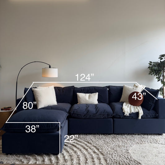 Albany Park Kova Modular 4 Pc Pillowtop Sectional in Navy Blue Performance Velvet w/ Ottoman