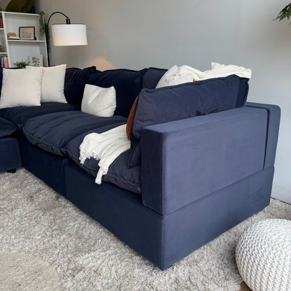 Albany Park Kova Modular 4 Pc Pillowtop Sectional in Navy Blue Performance Velvet w/ Ottoman