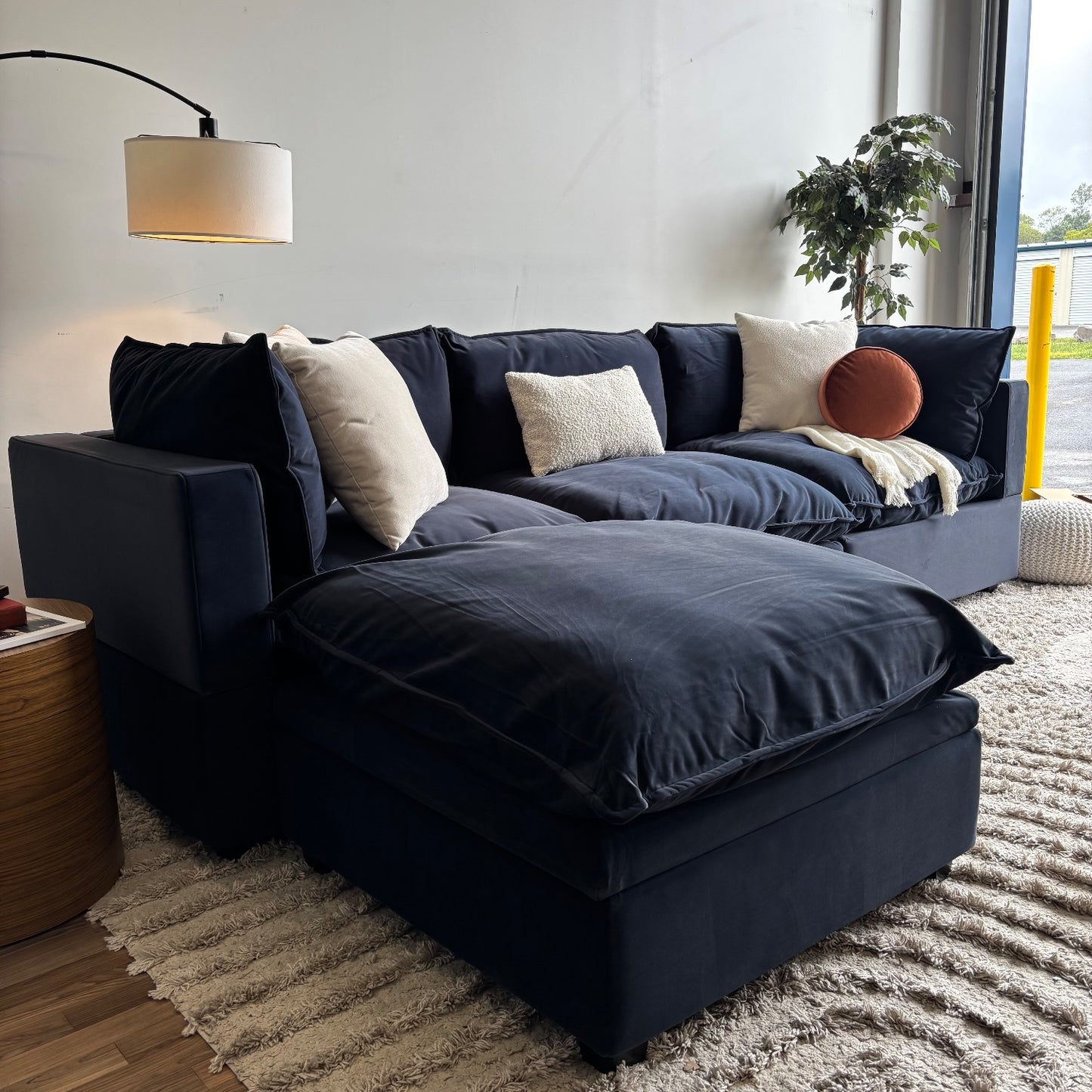 Albany Park Kova Modular 4 Pc in Navy Blue Performance Velvet w/ Storage Ottoman