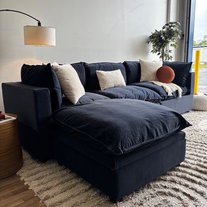 Albany Park Kova Modular 4 Pc in Navy Blue Performance Velvet w/ Storage Ottoman