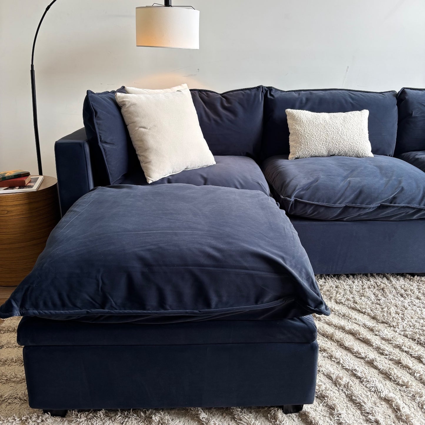 Albany Park Kova Modular 4 Pc in Navy Blue Performance Velvet w/ Storage Ottoman