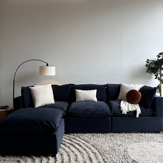 Albany Park Kova Modular 4 Pc in Navy Blue Performance Velvet w/ Storage Ottoman