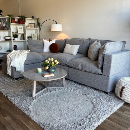 Albany Park Kova 4pc Modular Pillowtop Sectional Couch in Smoke Performance Boucle w/ Ottoman