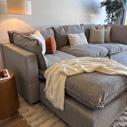 Albany Park Kova 4pc Modular Pillowtop Sectional Couch in Smoke Performance Boucle w/ Ottoman