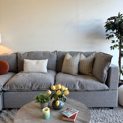 Albany Park Kova 4pc Modular Pillowtop Sectional Couch in Smoke Performance Boucle w/ Ottoman